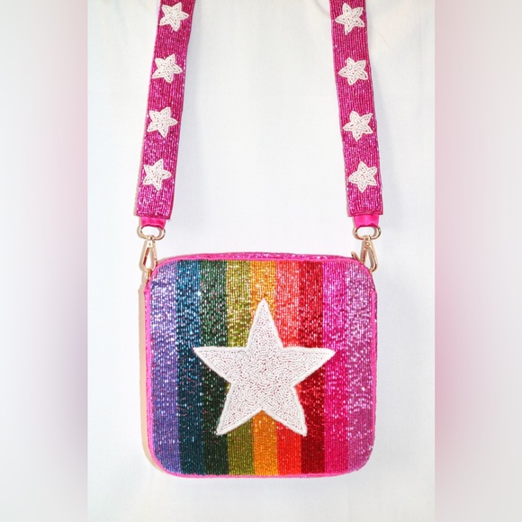 NEW BOUTIQUE HANDMADE BEADED CROSSBODY BAG PREPPY STYLE GAME DAY HAND CRAFTED - Picture 2 of 11